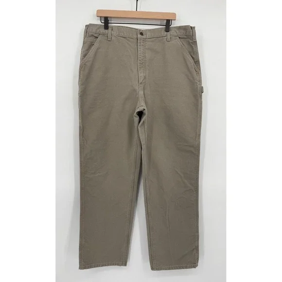 Carhartt Pants Mens 40x34 Beige Tan Cotton Canvas Carpenter Workwear B11 DES - Picture 2 of 10
